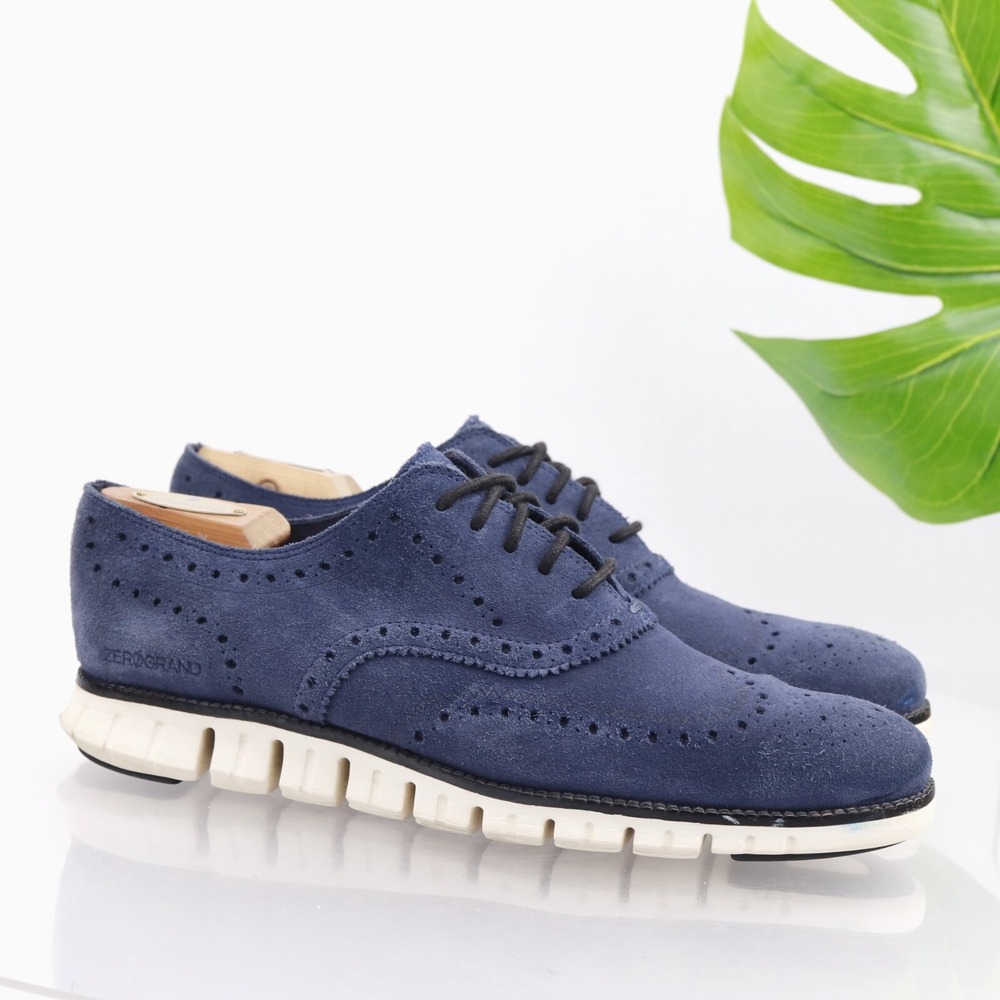 Cole Haan Mens ZeroGrand Wingtip Oxford Sneaker Size 10.5 Blue Suede Brogue Shoe